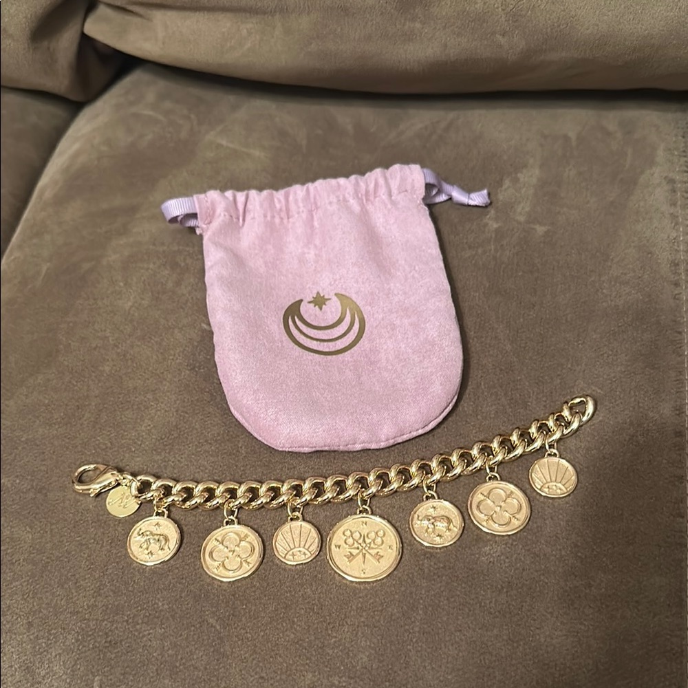 Gold Charm Bracelet with Pink Pouch